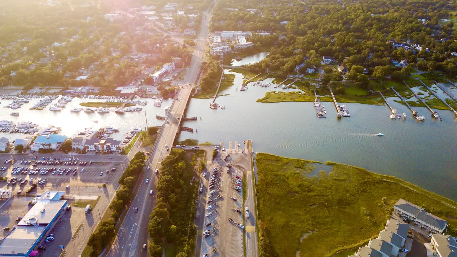 Aerial view of the waterway near Figure Eight Island