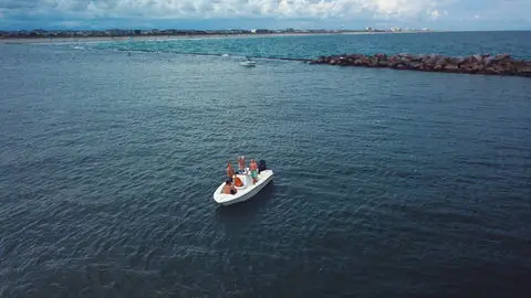 SeaVentures boat anchored near the swimming hole at Wrightsville Beach