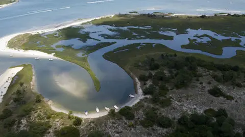 Aerial view of a calm, tucked-away cove